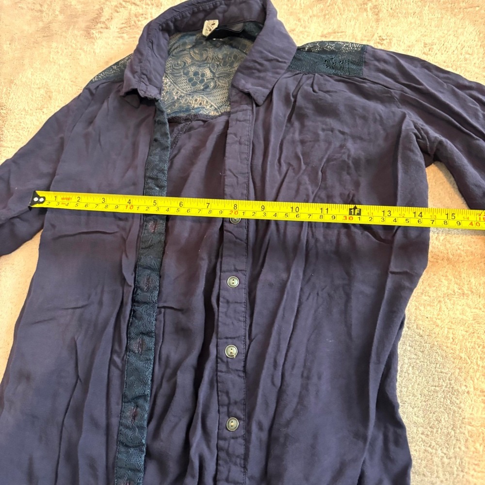 BKLYN Women's Purple Sheer Lace Button Front Blouse Top Boho Long Sleeve - Picture 4 of 6